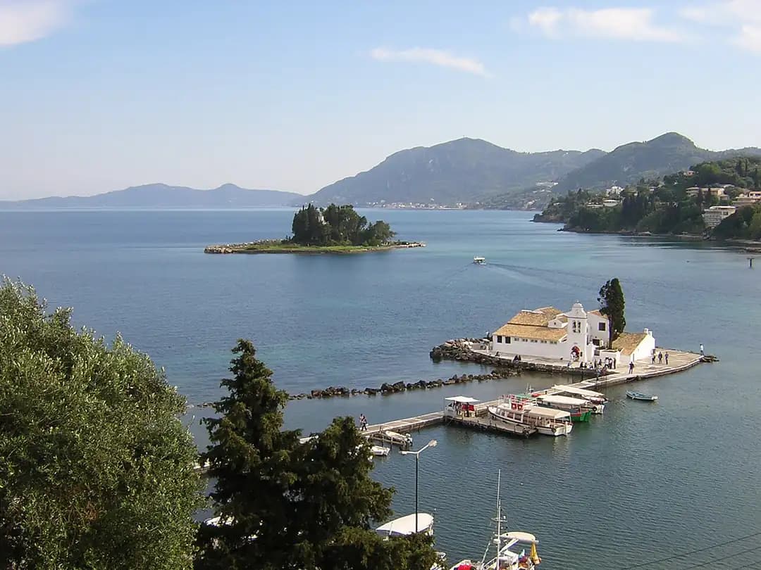 Pontikonisi islet and Vlacherna Monastery off Corfu
