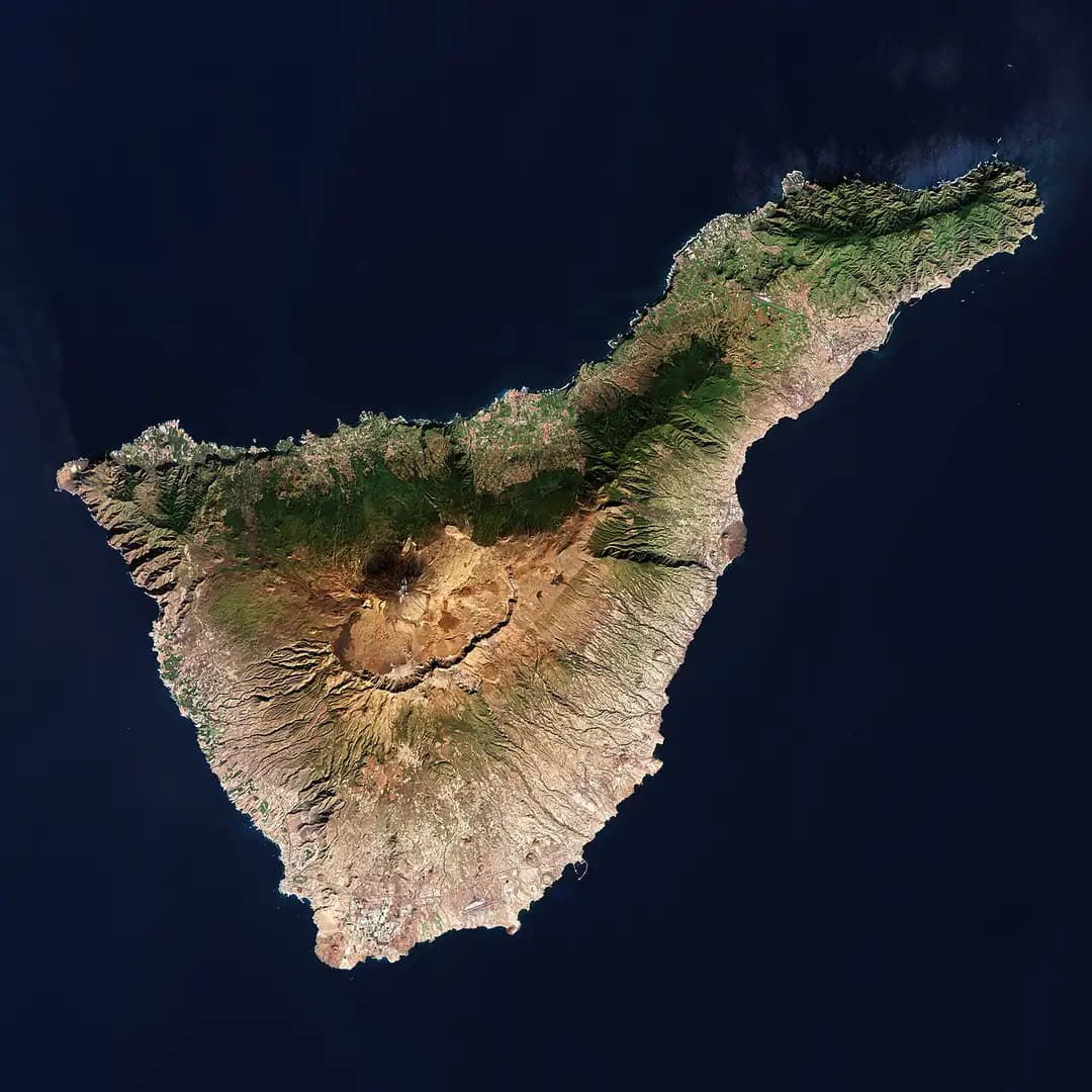 Satellite view of Tenerife island and Mount Teide