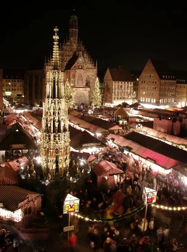 Christkindlesmarkt Christmas market in Nuremberg at night
