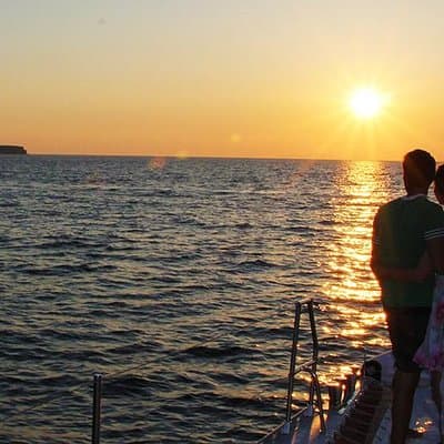 Sunset Sailing Catamaran Cruise in Santorini with BBQ and Drinks