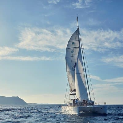 Santorini Sunset Luxury Sailing Catamaran Cruise with BBQ, drinks, transfer