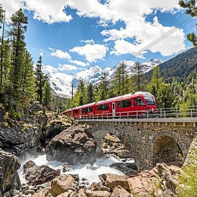 Swiss Alps Bernina Red Train and St.Moritz Tour from Milan