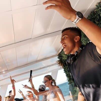 Ibiza Sunset Party Boat with Drinks Live Acts DJ and Dancers